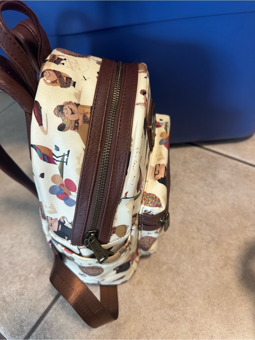 Loungefly Cream Mini Backpack with Brown Trim and Multicolor Accents - Picture 4 of 4